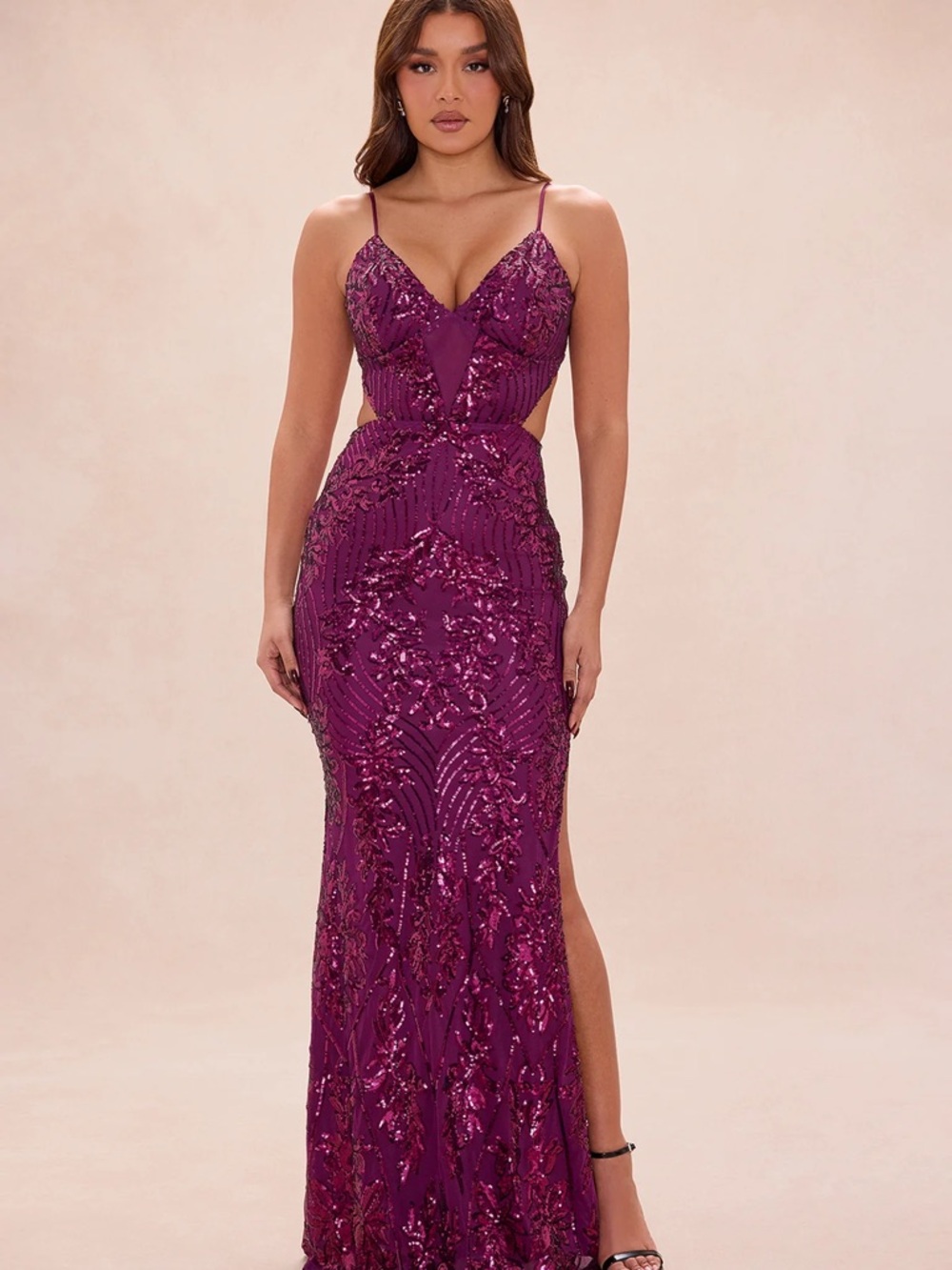 Fashion Nova Plum Sequin Cutout Prom Gown